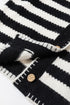 Gold-Tone Button Stripe Pattern Crew Neck Long Sleeve Knit Cardigan Sweater